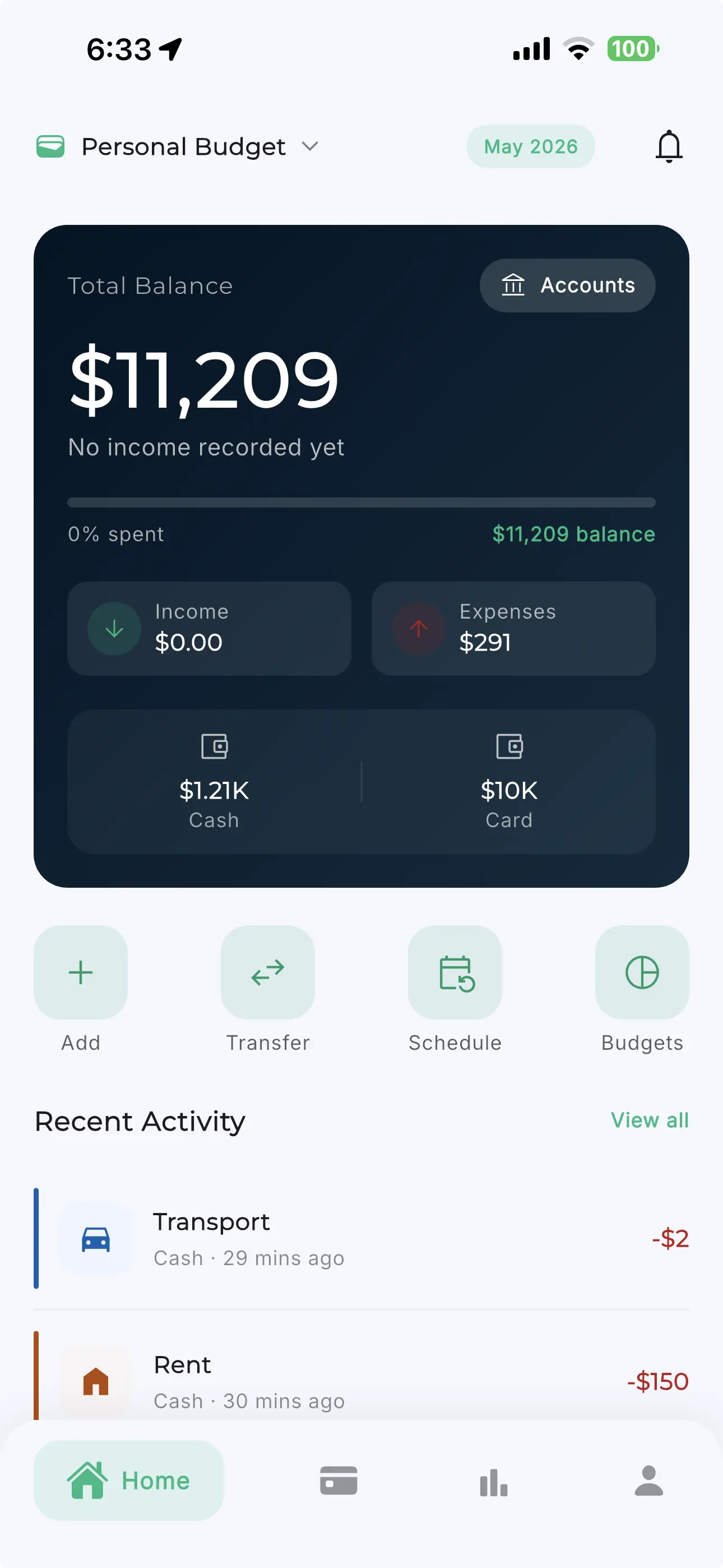Budget Collab home screen